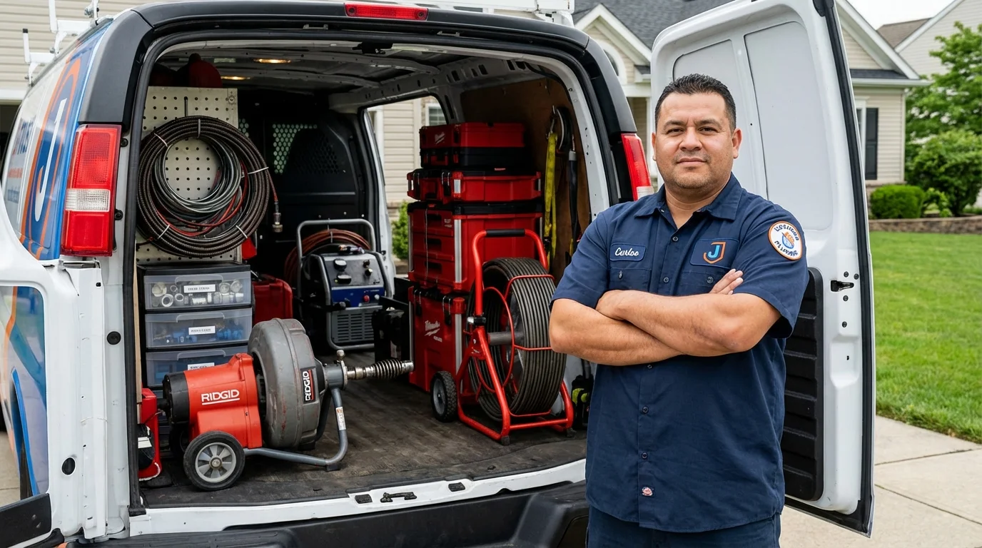 Professional drain cleaning equipment and Johns Plumbing LLC plumber in Jeffersonville